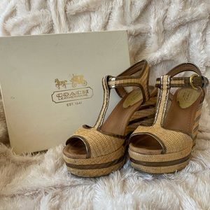 Coach Gold Platform Wedges Sandals 8.5
